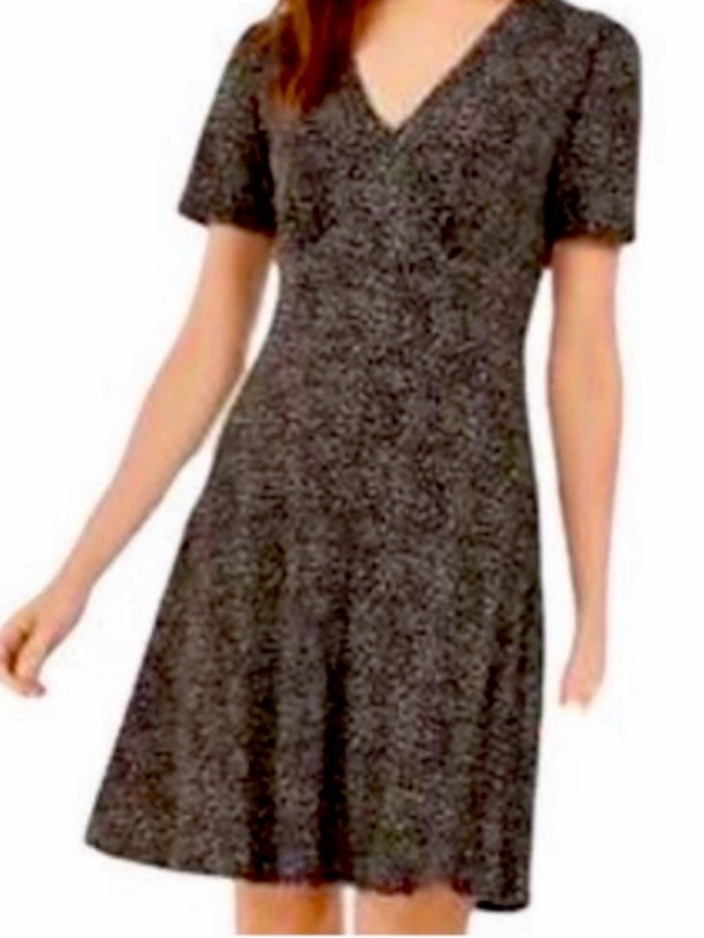 NEW Michael Kors Short Sleeve A-line Dress V-neck Gunmetal Black Cream Size M
